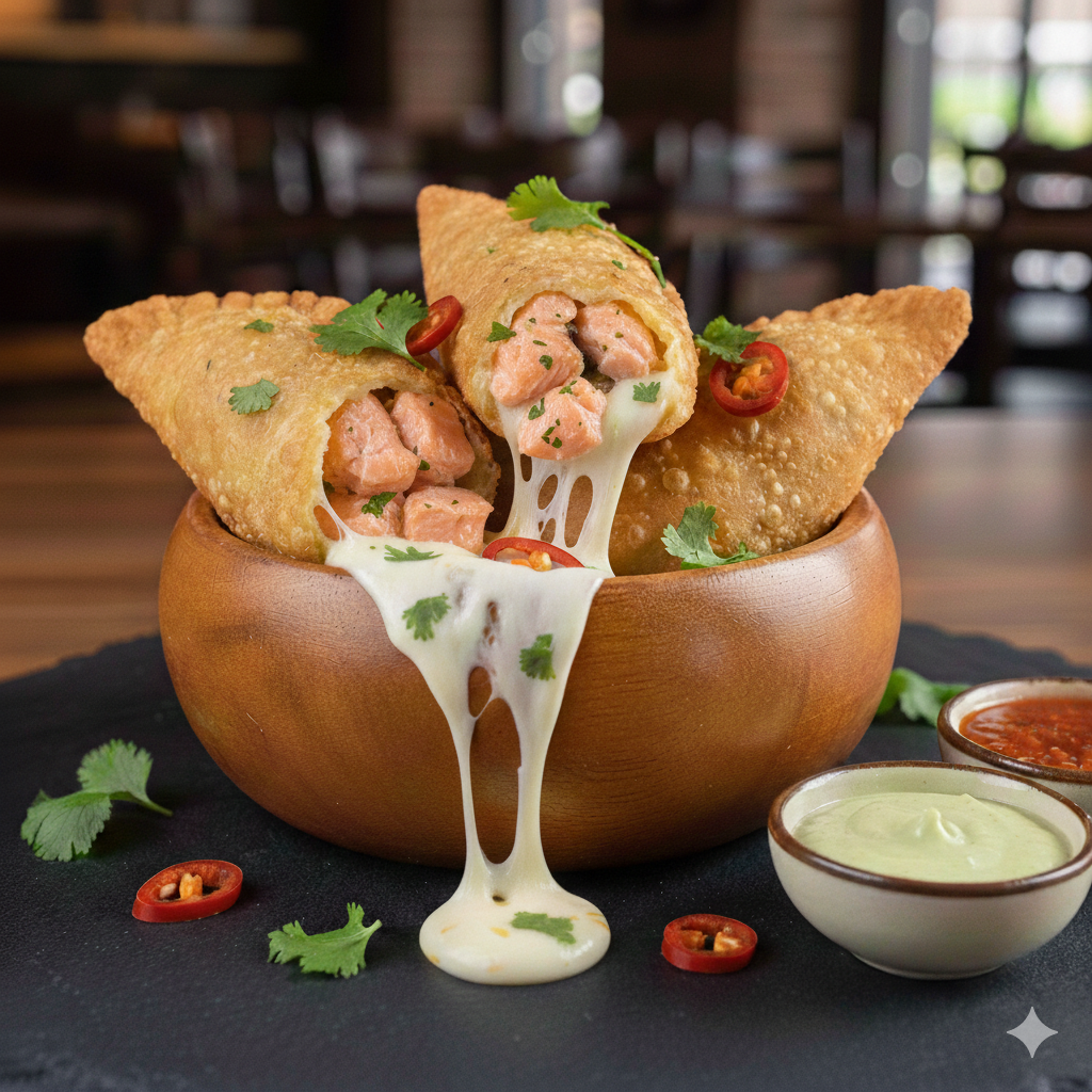 Empanadas Salmon, Fromaj, ak Ciboulette - Apéritif - Roll21 Sushi Los Ángeles Chile