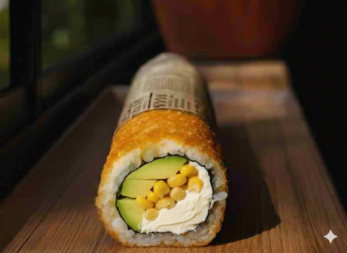 Ròl men mayi, fwomaj, ak zonyon vèt - Handrolls Legim - Roll21 Sushi Los Ángeles Chile