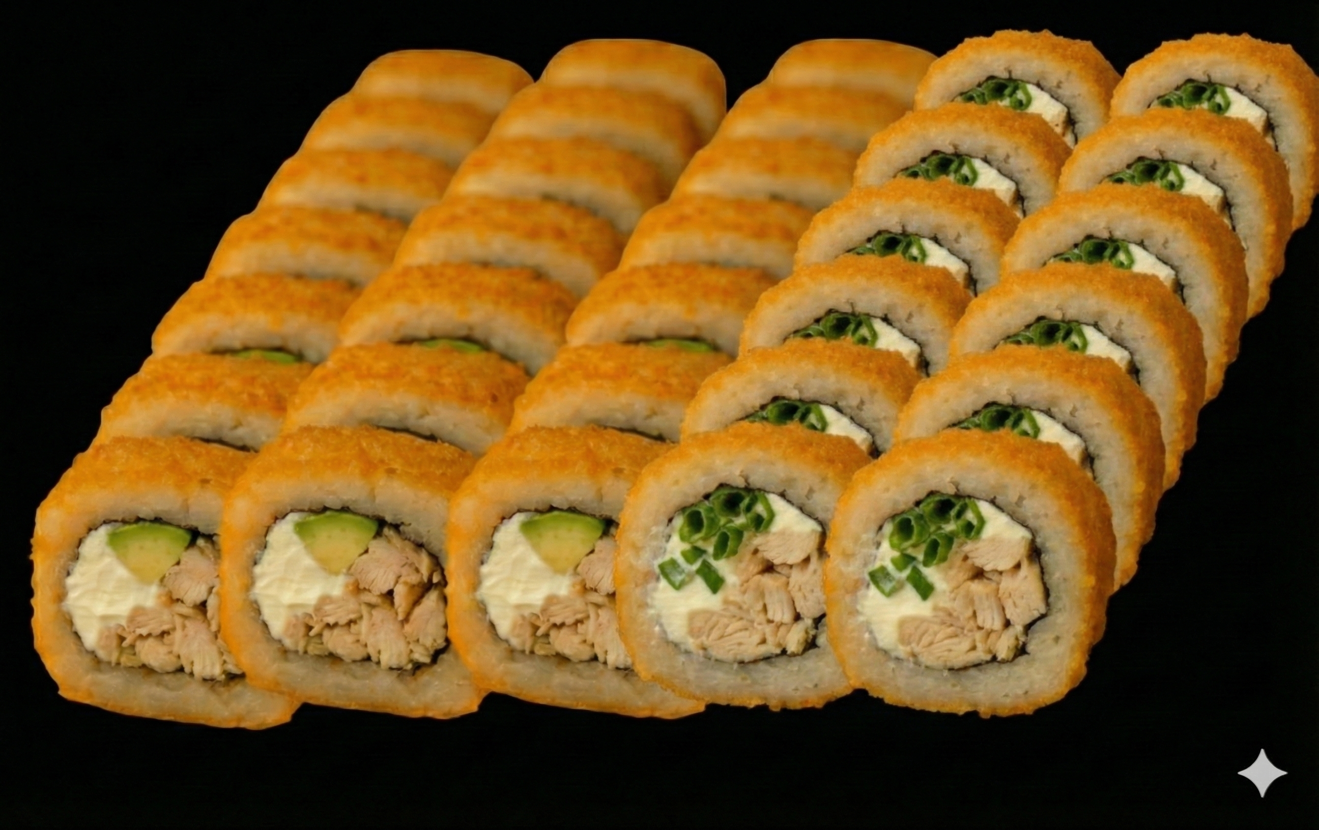 mix pollo 50 palta y Cebollin Fritos - Promociones 50 piezas  - Roll21 Sushi Los Ángeles Chile